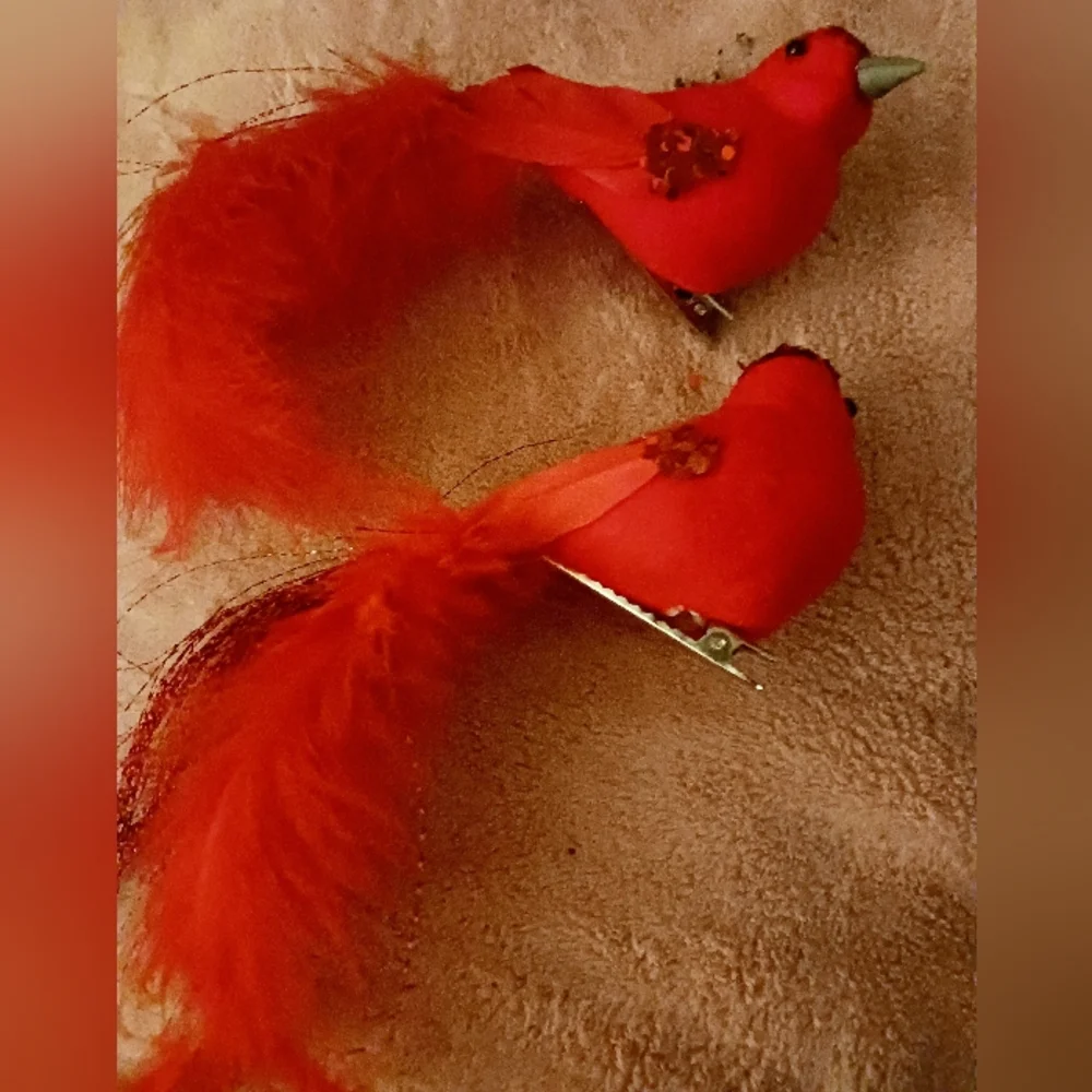 Red Decorative Clip-On Bird Pair Or Hair Clip
